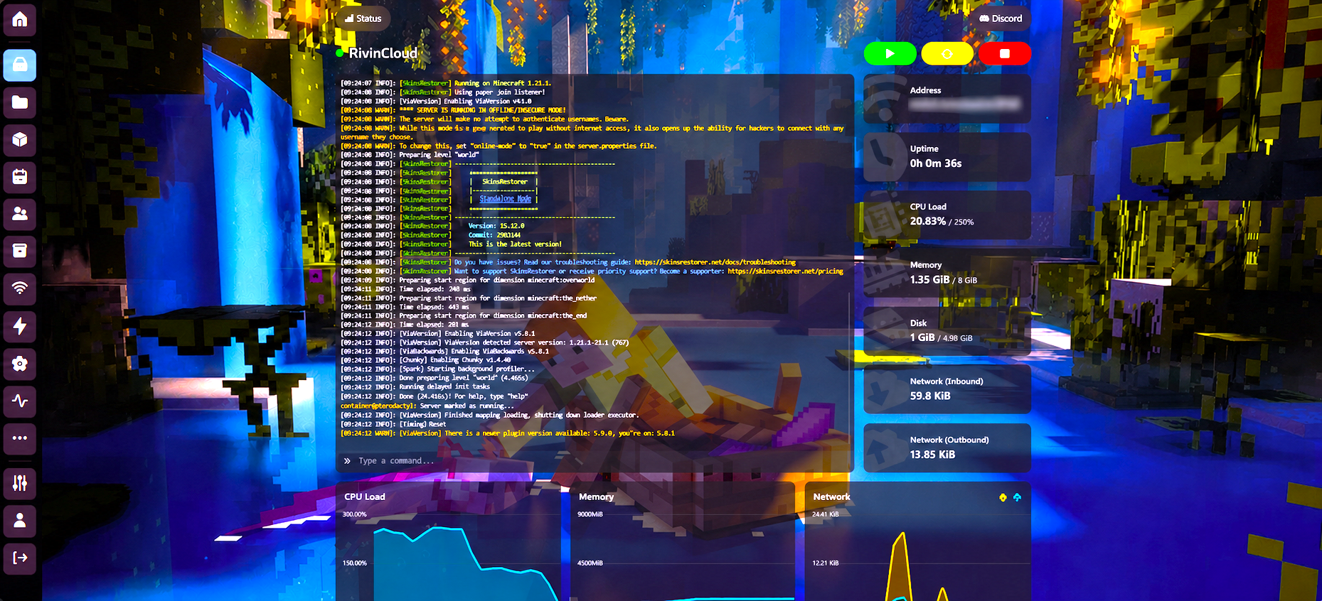 RivinCloud Control Panel Preview
